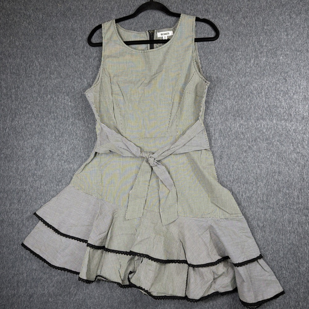 BB Dakota Dress Holly Golightly Gingham Ruffle Grey Size 8 Check Tiered